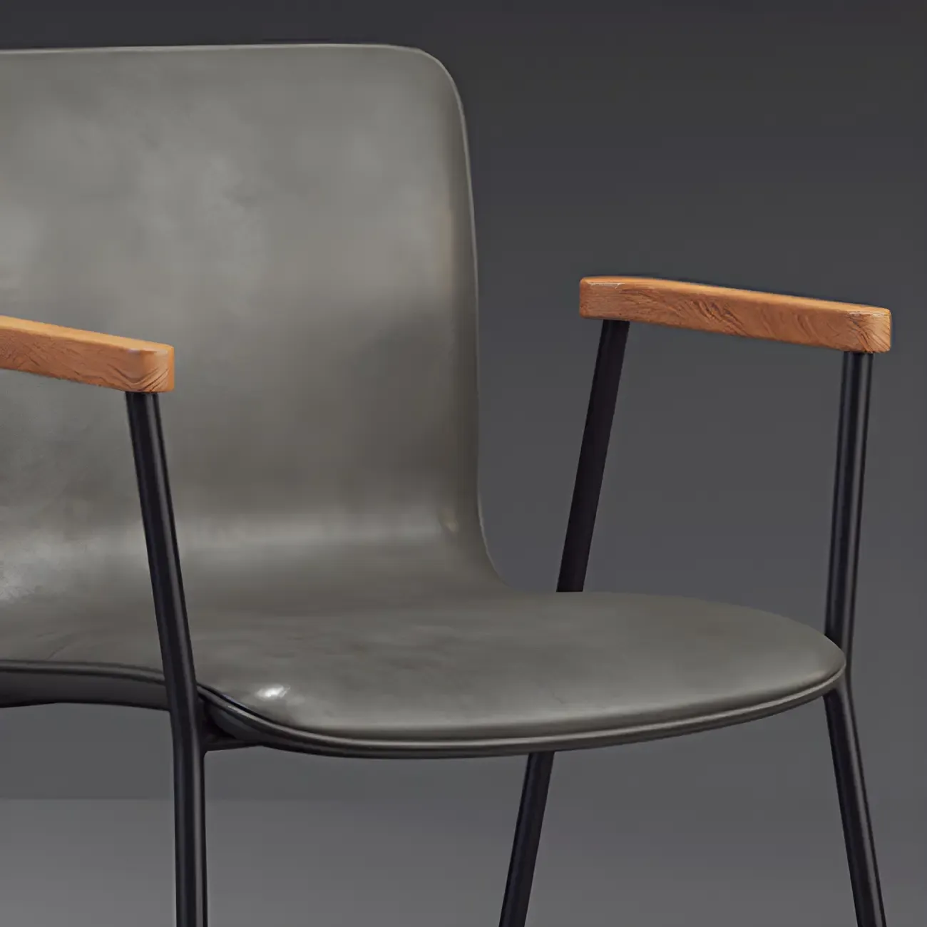 Leather Metal Legs Armrest Backrest Dining Chair