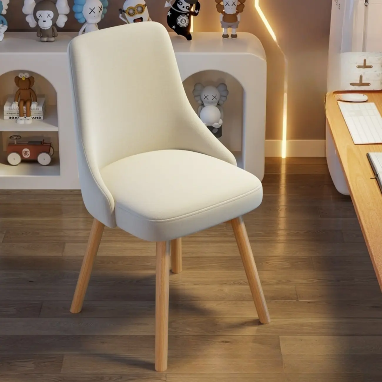 White Fabric Upholstered Solid Back Dining Chair