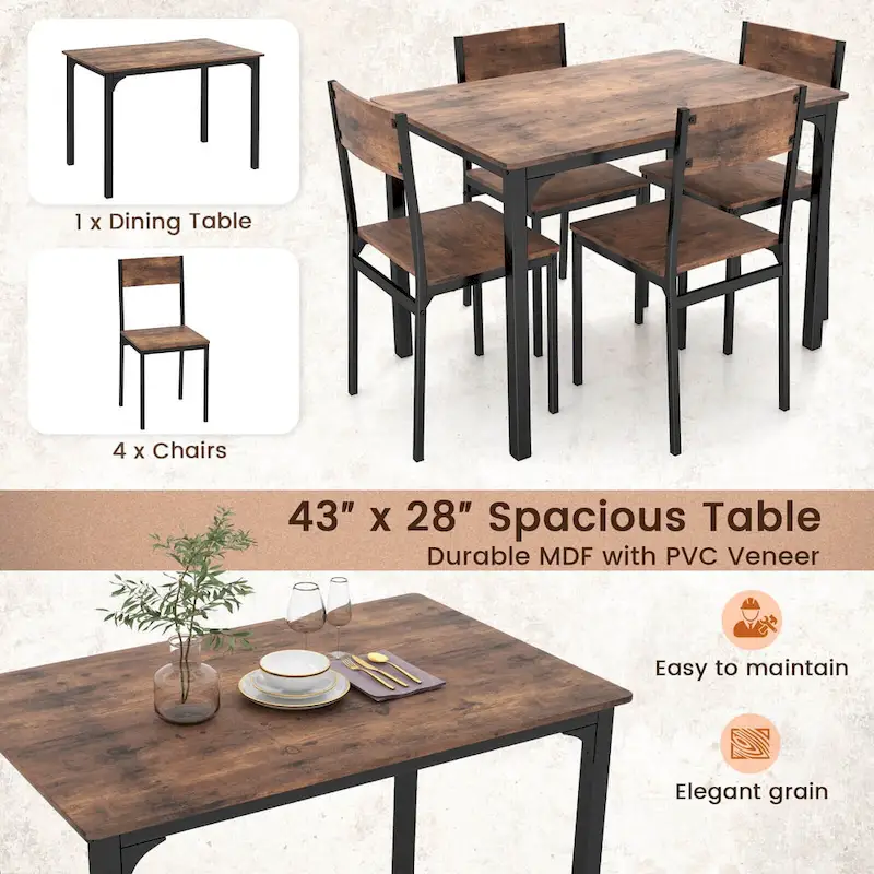 Costway 5 PCS Dining Table Set Industrial Style Kitchen Table & Chairs