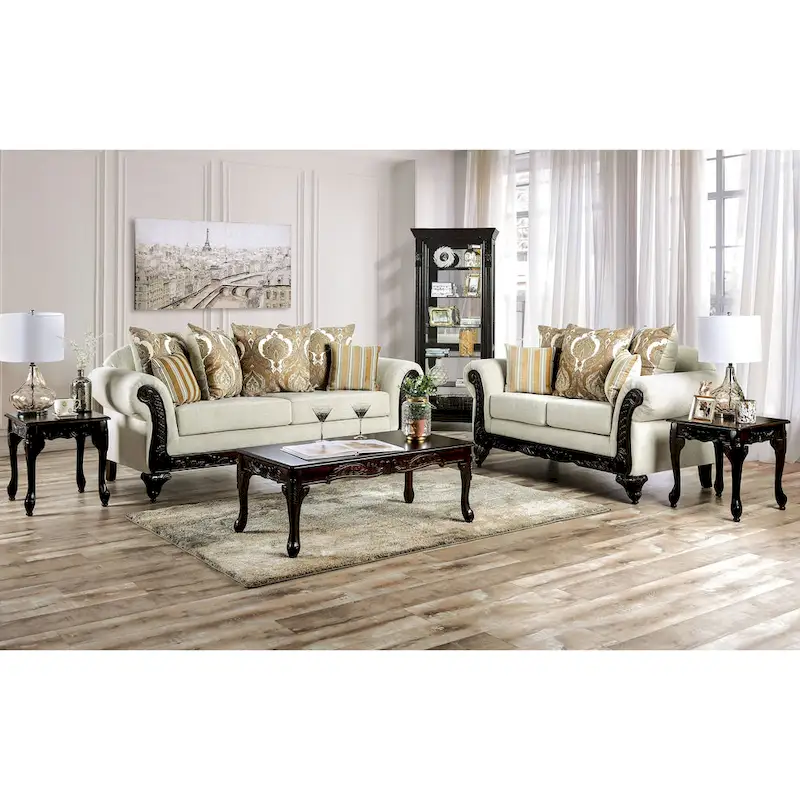 Brondon Traditional Cream Chenille Upholstered Rolled Arms Sofa