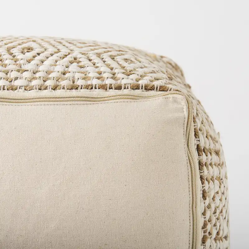 16-Inch Square Pouf – Hemp & Cotton, Cream and Beige Stripe