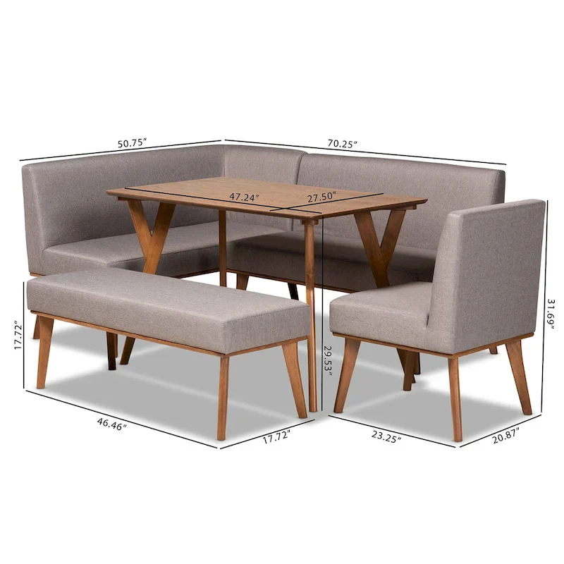 Odessa Grey Fabric and Walnut Finished Wood 5-PC Dining Nook Set