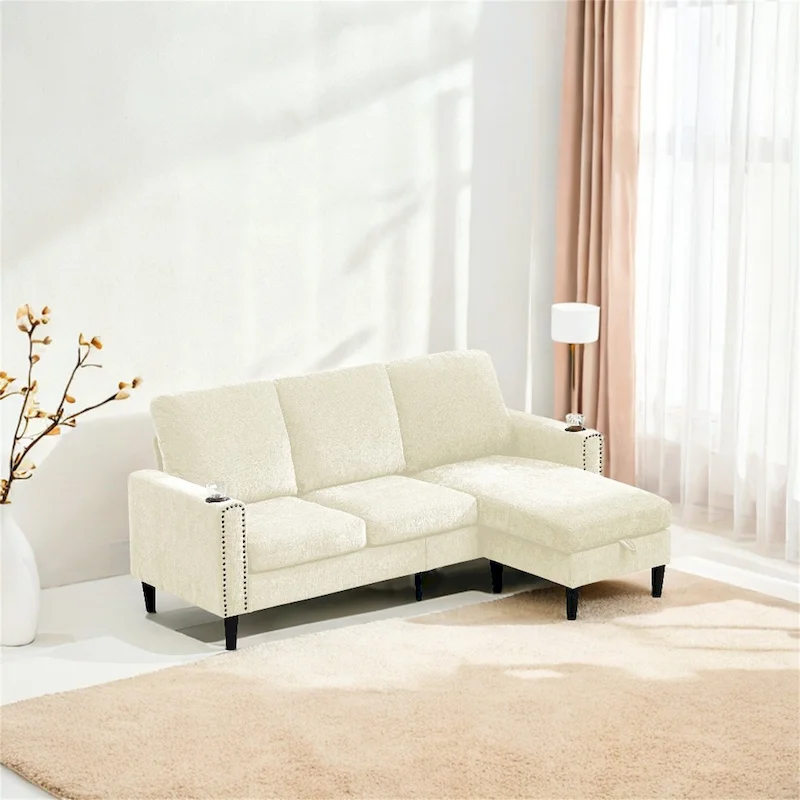 Modern Design Chenille 3 Seat L-Shape Sectional Sofa