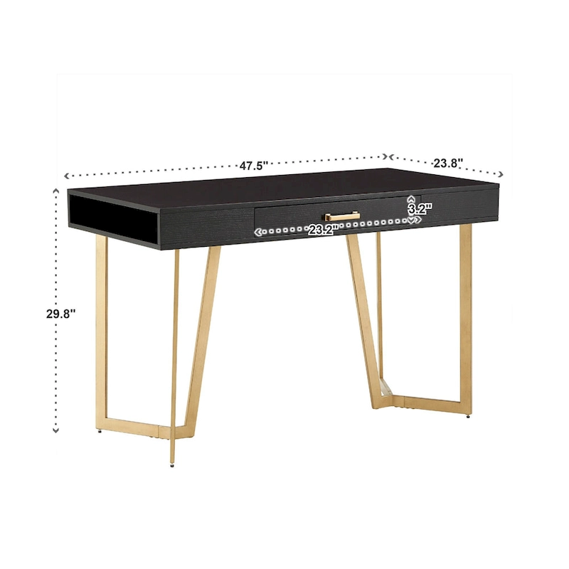 Cheyenne Black Finish Writing Desk with Gold Metal Base by iNSPIRE Q Modern