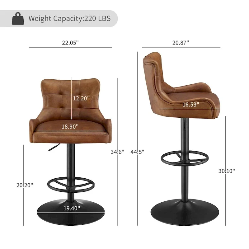 Art Leon Genuine Leather Bar Stool with Adjustable Height
