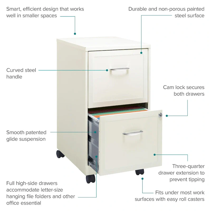 Space Solutions Pearl White 2-drawer Mobile File Cabinet