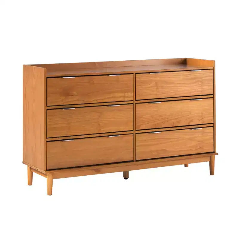 Mid-Century Modern Solid Wood 6-Drawer Double Dresser Caramel - Walker Edison