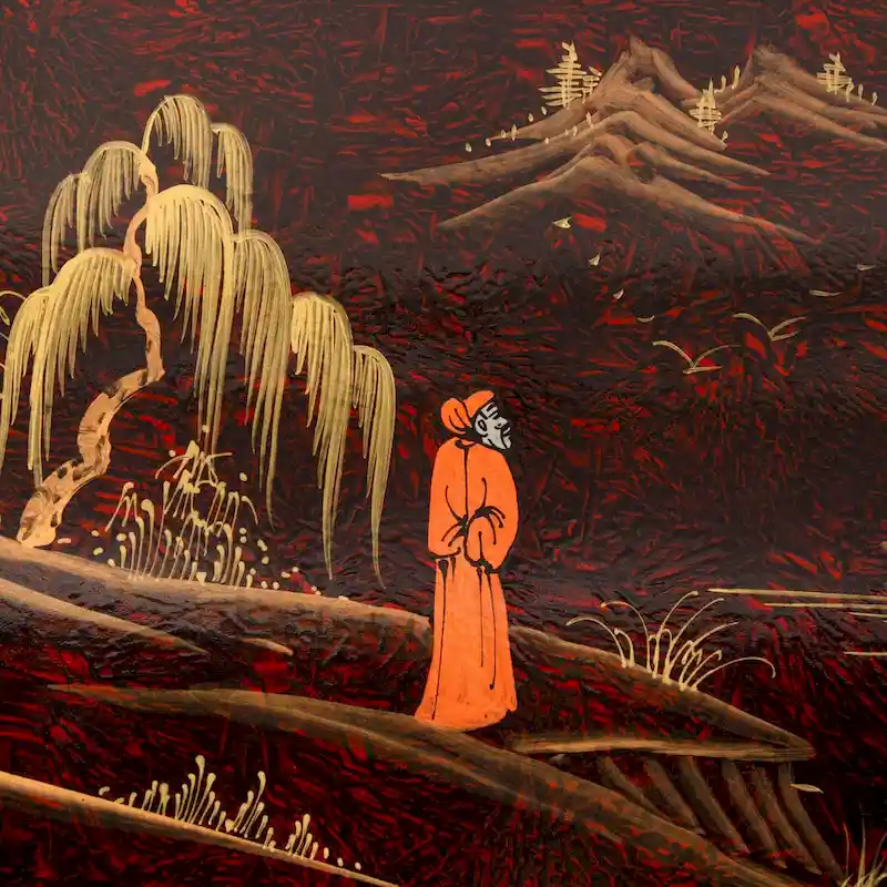 Red Lacquer Slant Sideboard - Landscape