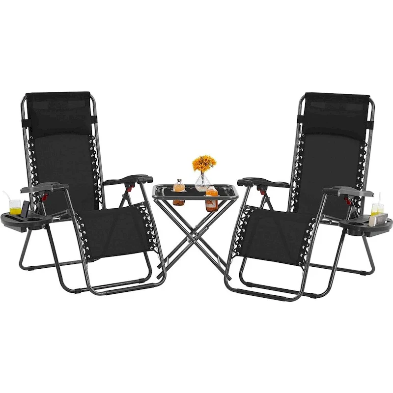 Yaheetech 3pcs 26in Outdoor Zero Gravity Chairs with Table, Camping Chairs with Side Table - N/A