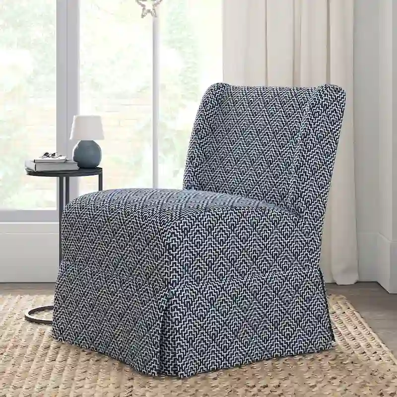 Falk Upholstered Farmhouse Armless Chair with Slipcover and Solid Wood Legs