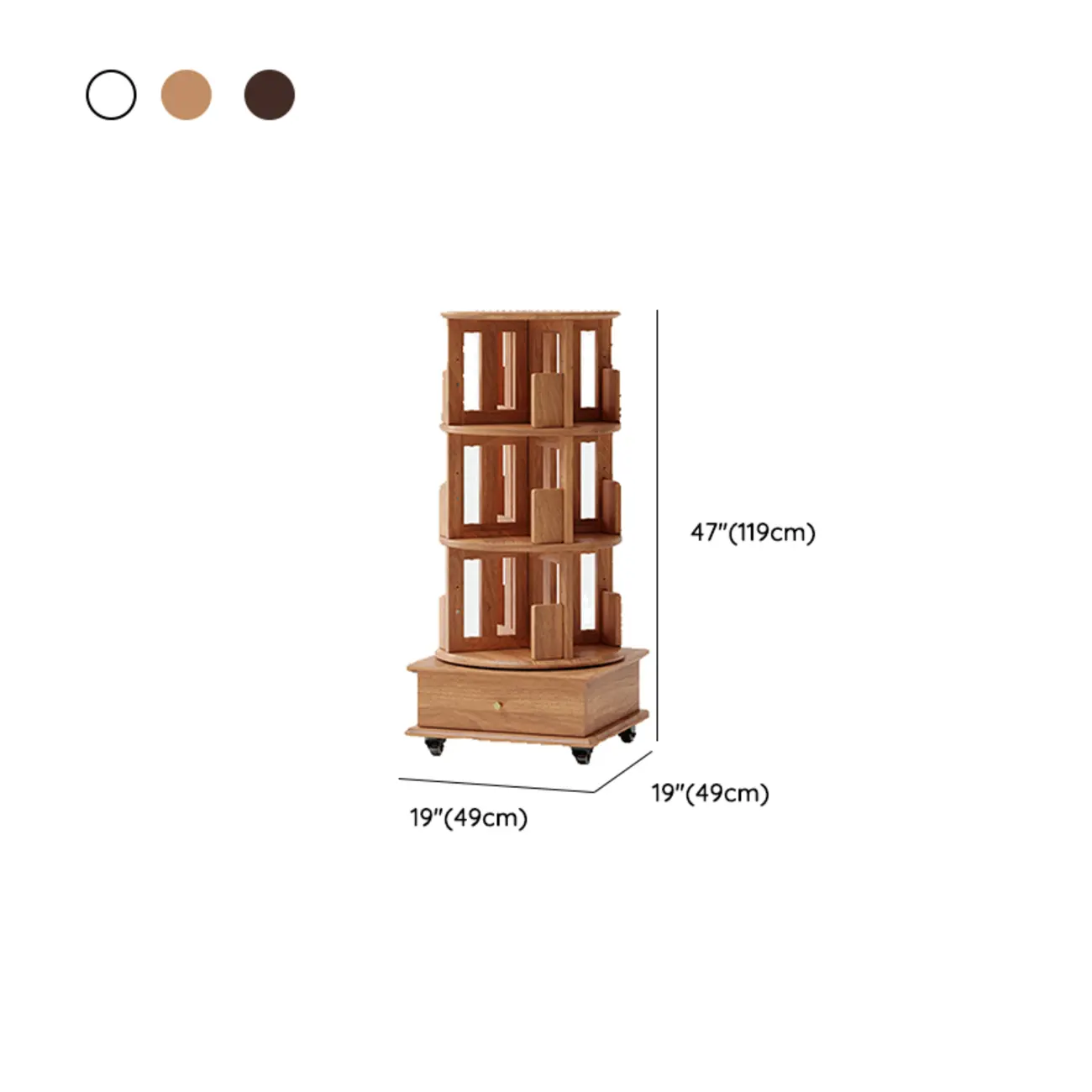 Swivel Rubberwood Vertical Open Back Bookcase with Drawer