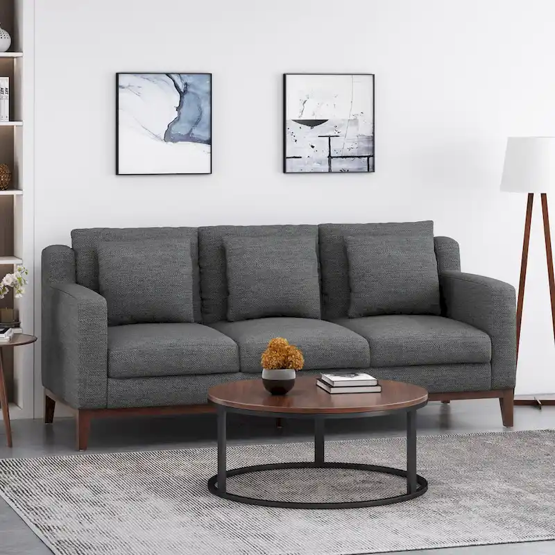 Fabric Contemporary 3-seater Sofa with Accent Pillows