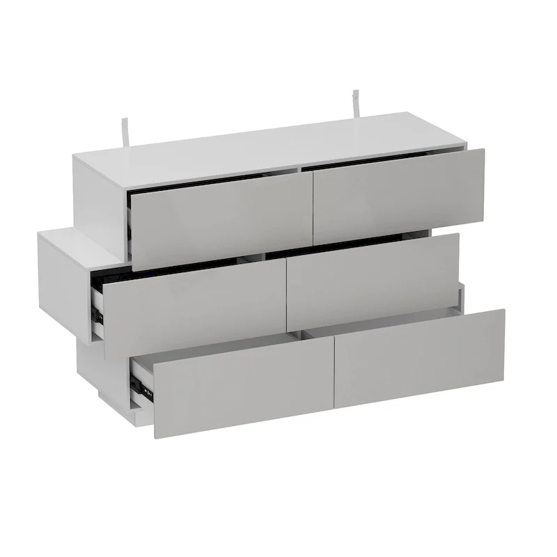 White/Black High Gloss 6-Drawer Dresser with Offset Design