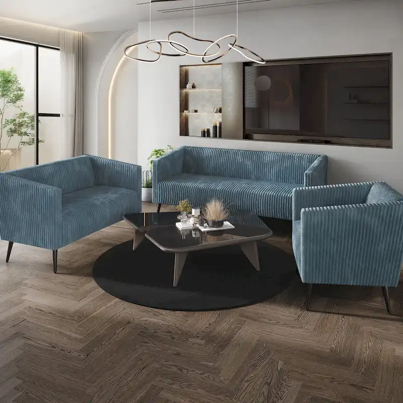 CraftPorch Corduroy Modern and Glamorous Velvet Upholstered 3-Piece Living Room Set