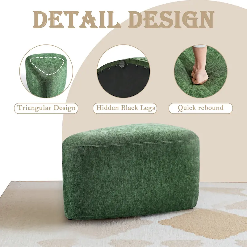 Triangular Chenille Fabric Pouf Ottoman