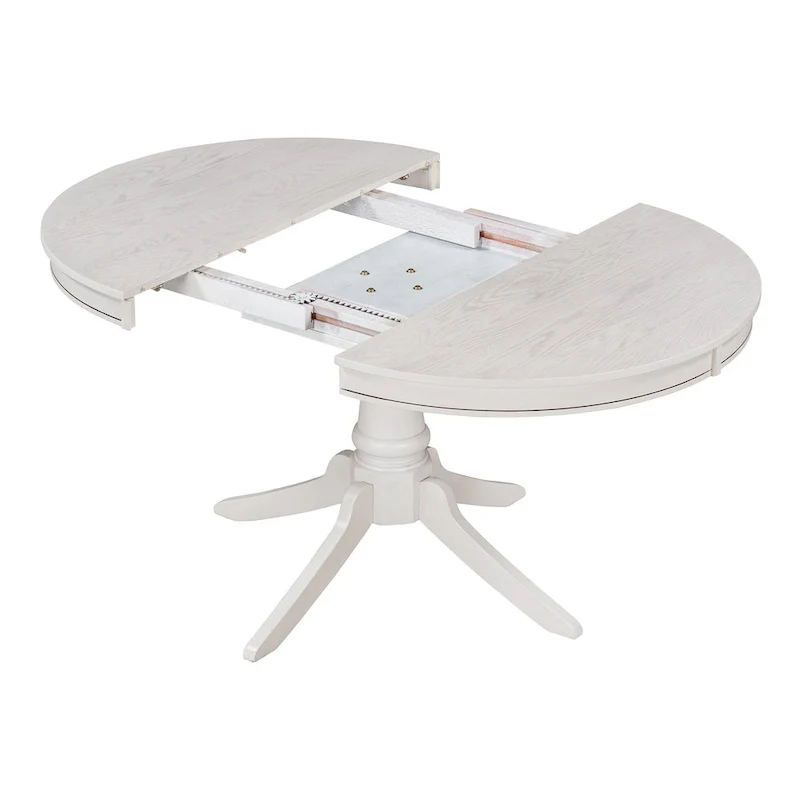 5 Piece Round Dining Table Set, Solid Wood Kitchen Table and Chair Set with Extendable Table and 4 Upholstered Chairs