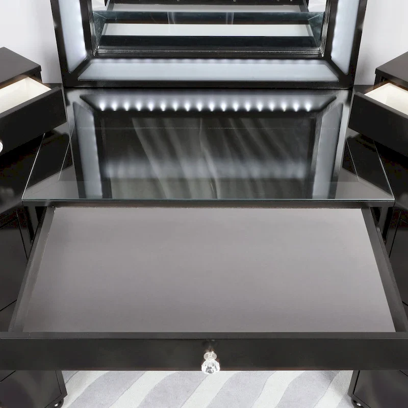 Furniture of America Ulru Transitional Solid Wood 3-Piece Makeup Vanity Set with LED