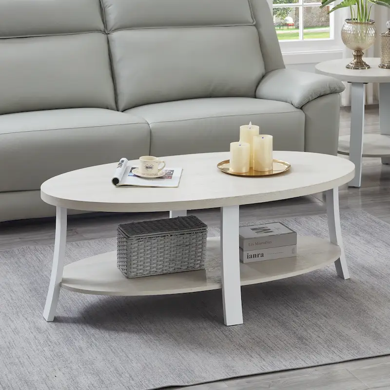 Roundhill Furniture Anze Contemporary Oval Wood Shelf Coffee Table
