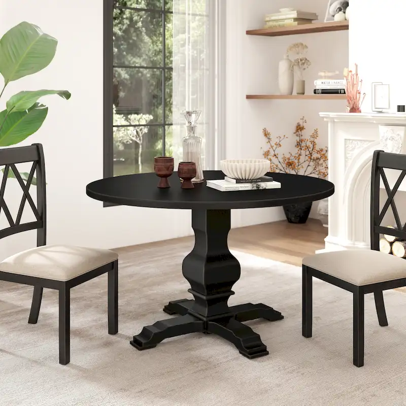 Roundhill Furniture Havre Pedestal Base Round Dining Table - N/A