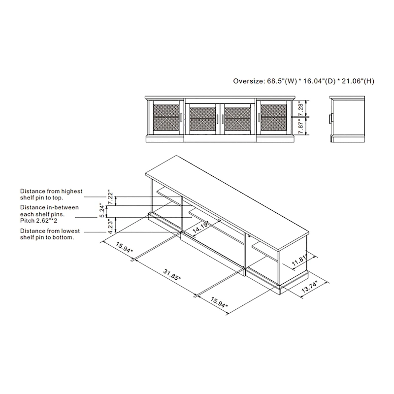 DH BASIC Rustic Reclaimed Oak 69-inch Wide 6-Shelf TV Stand by Denhour