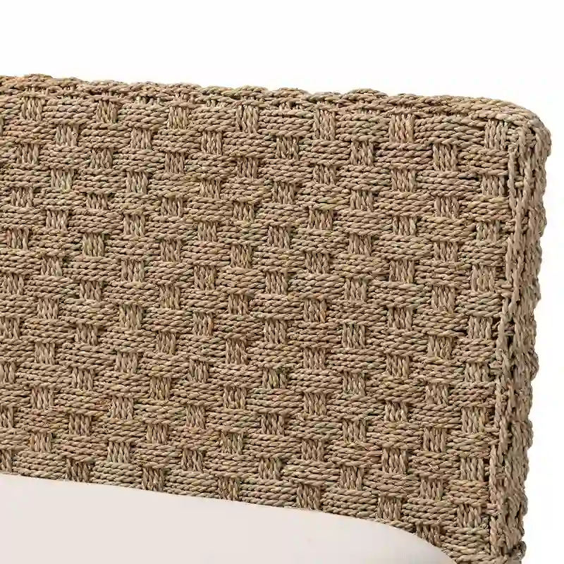 Denver Modern Bohemian Natural Seagrass and Acacia Wood 2-Piece Dining Nook Banquette Set