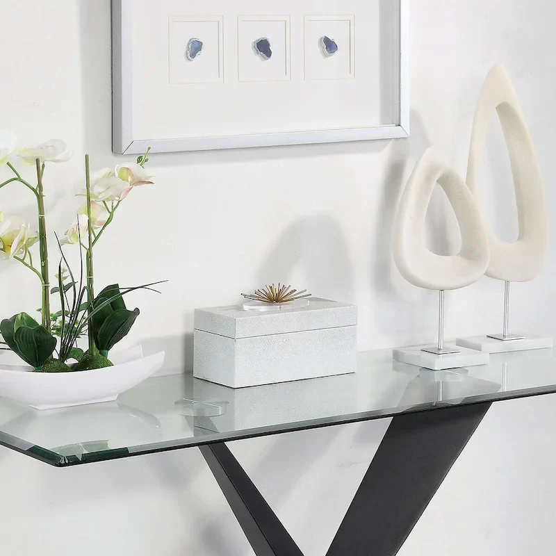 Black X-Base Glass Top Sofa Table