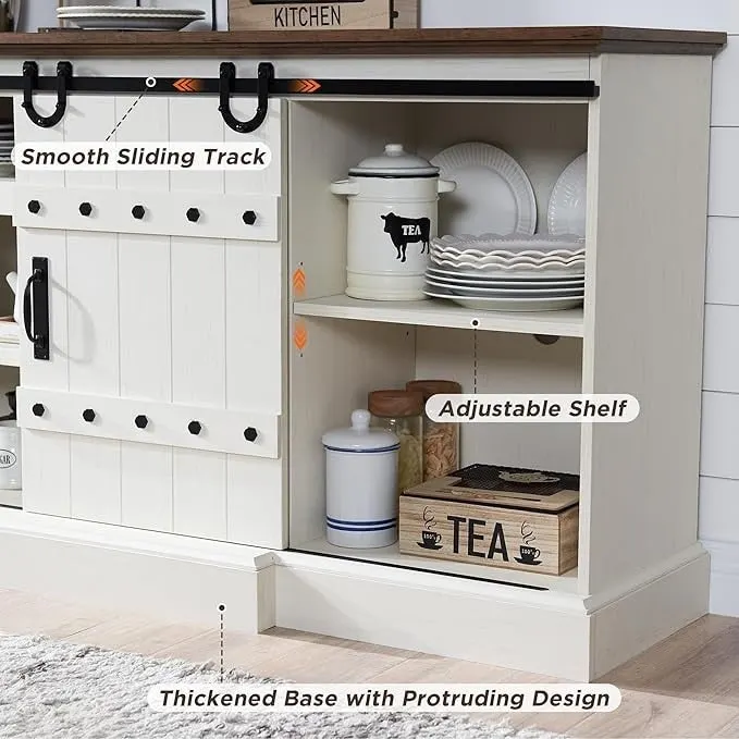 Modern Grey Sideboard Buffet Cabinet with 3 Drawers & Adjustable Shelves