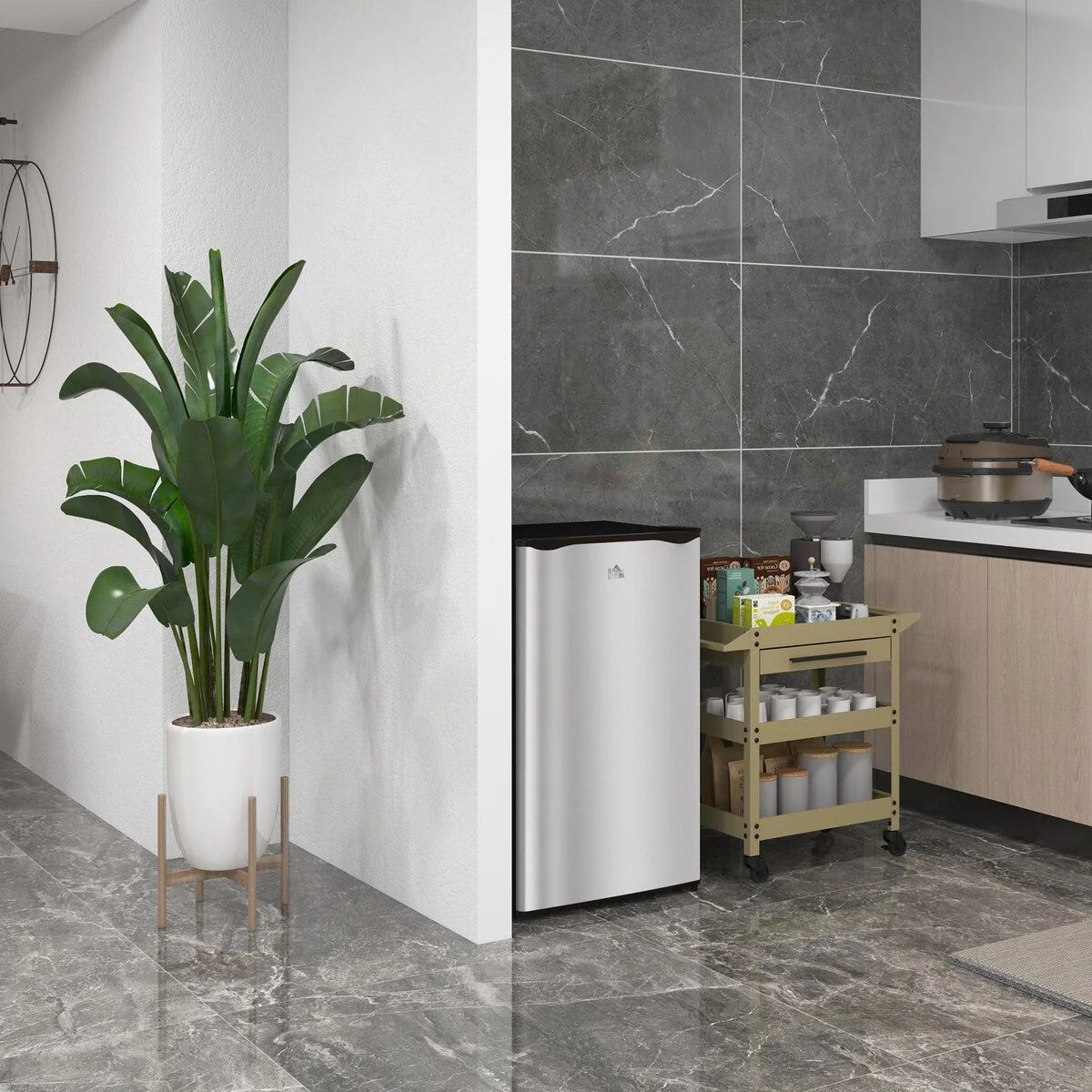 HOMCOM 3.2 Cu.Ft Mini Fridge with Freezer, Single Door Compact Refrigerator with Adjustable Thermostat