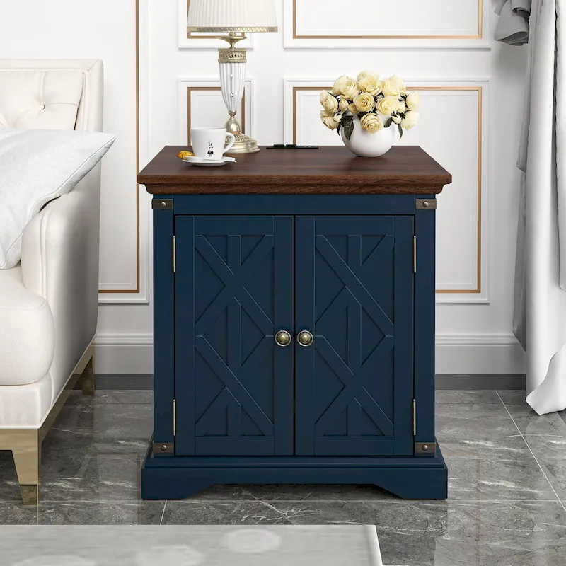 Navy / Gray Two-Tone End Table with Charging Station, Single Use
