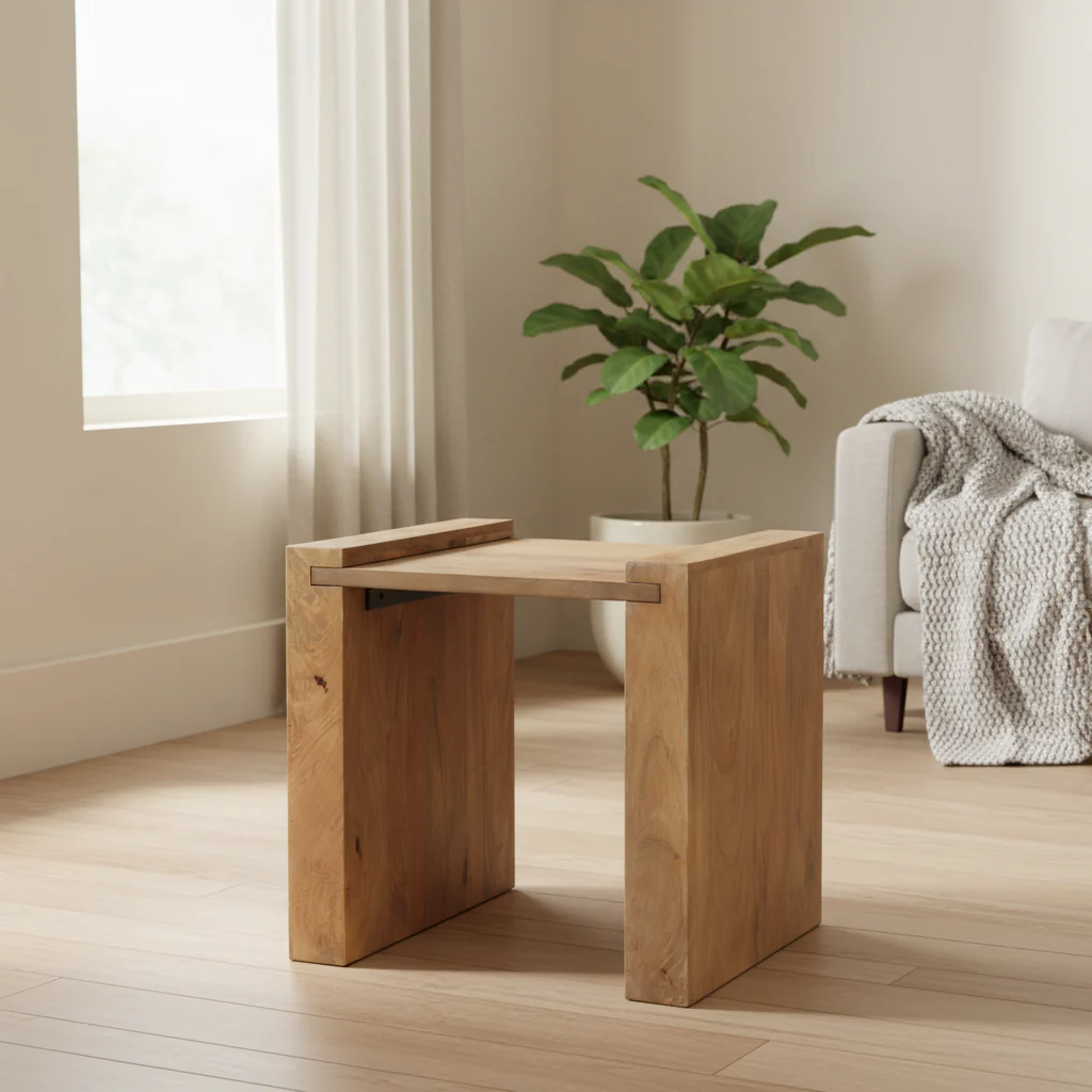 Athelia Light Brown Solid Wood Square Accent Table