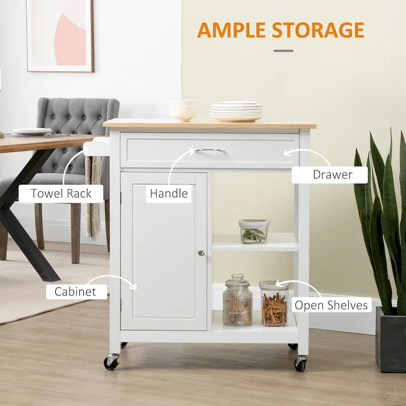 Rolling Kitchen Island Cart with Drawer and Shelves