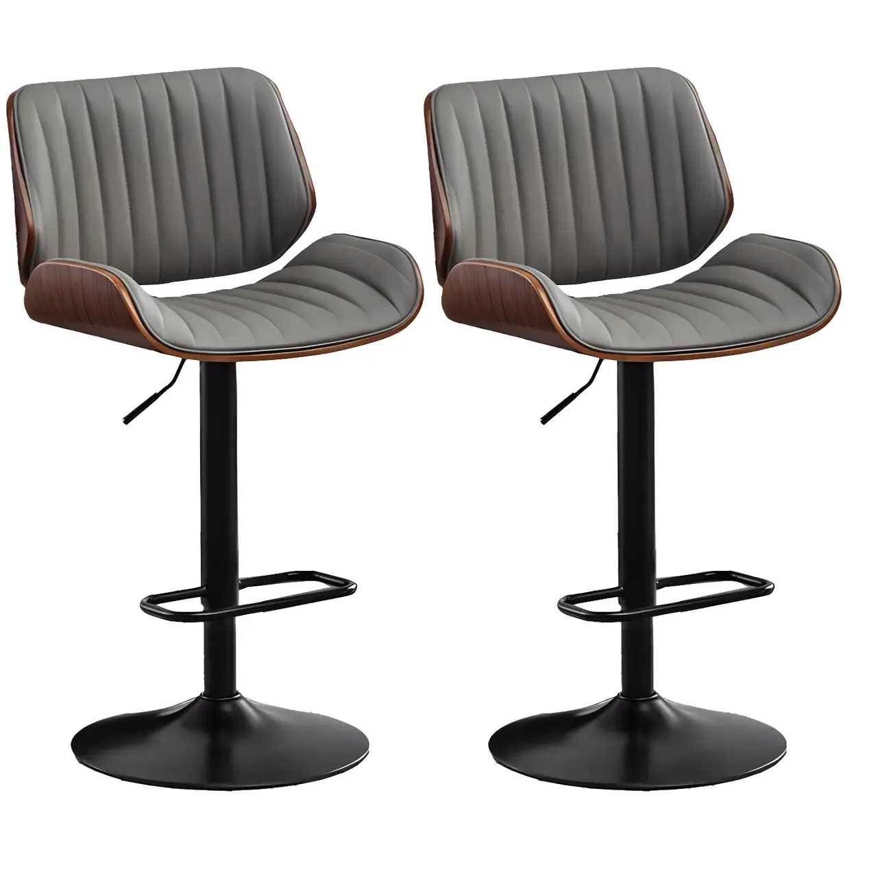 Elegant Wood Leather Red Swivel Adjustable Bar Stool