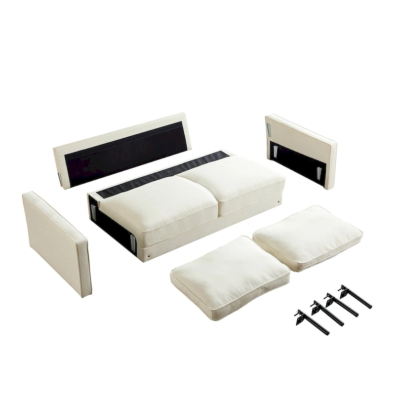 Snowhill 57W Modern Linen Loveseat, 2-Seater, Matte Black Metal Legs