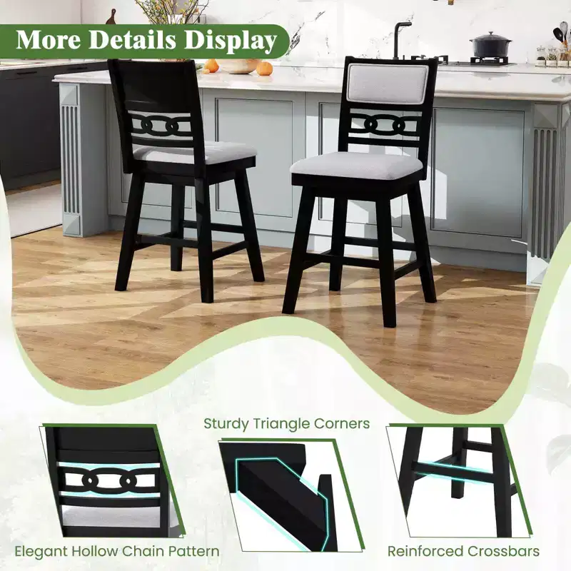 Costway 25 Swivel Counter Height Chairs Set of 2/4 with Upholstered Hollow Backrest