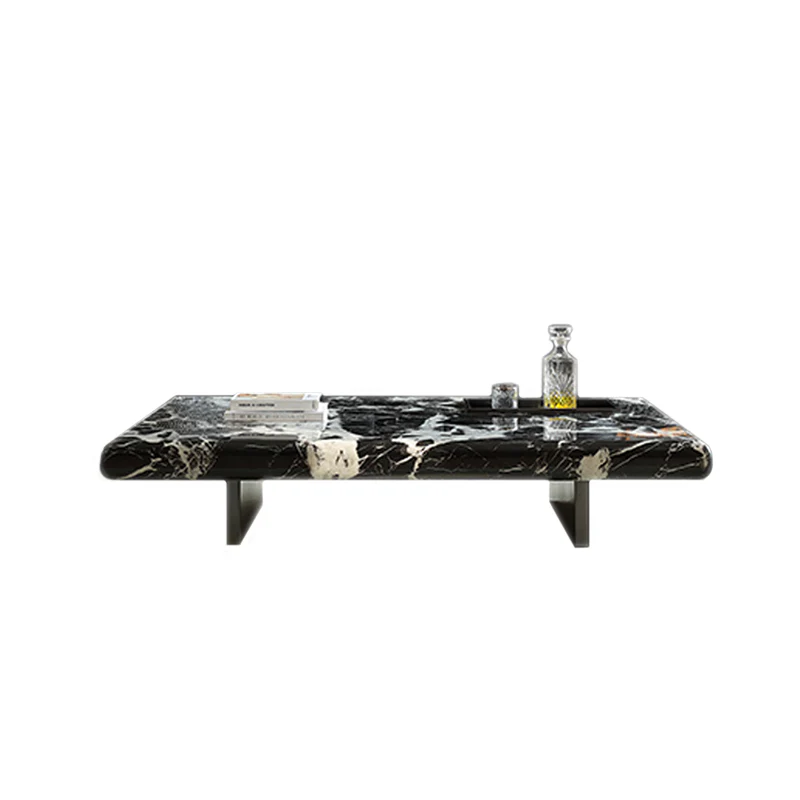 Modern Marble Black Rectangular Sleigh Coffee Table