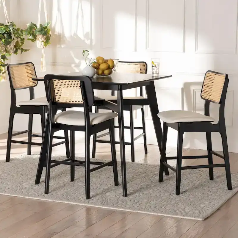 Dannon Mid-Century Modern Fabric and Wood 5-Piece Pub Set