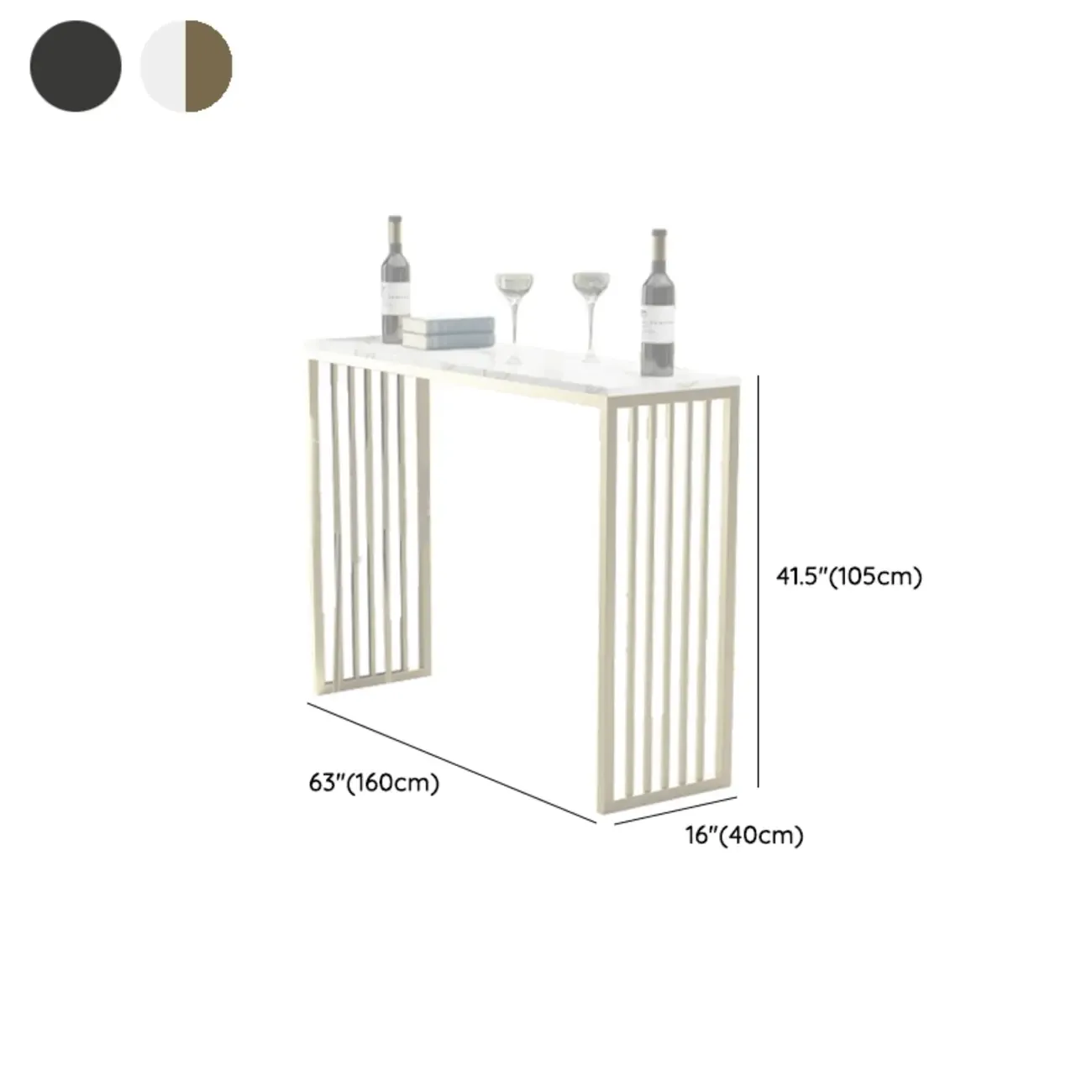 Glam White Faux Marble Gold Rail Metal Base Bar Tables