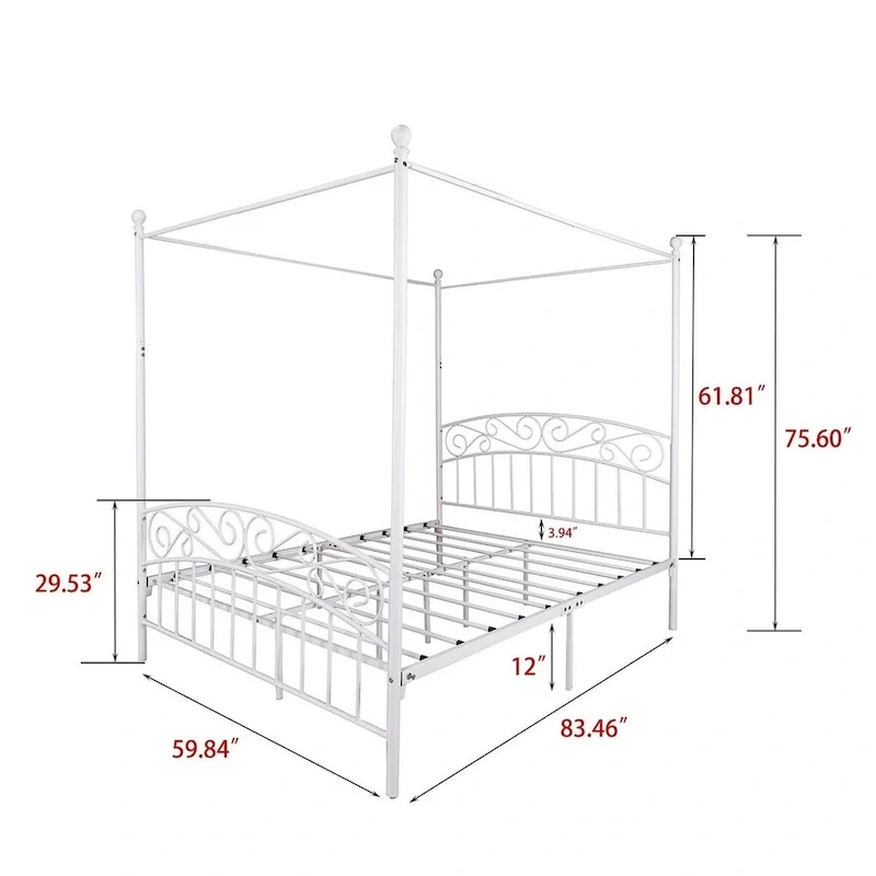 Aufank Classic Metal Canopy Bed Frame, Easy Assembly