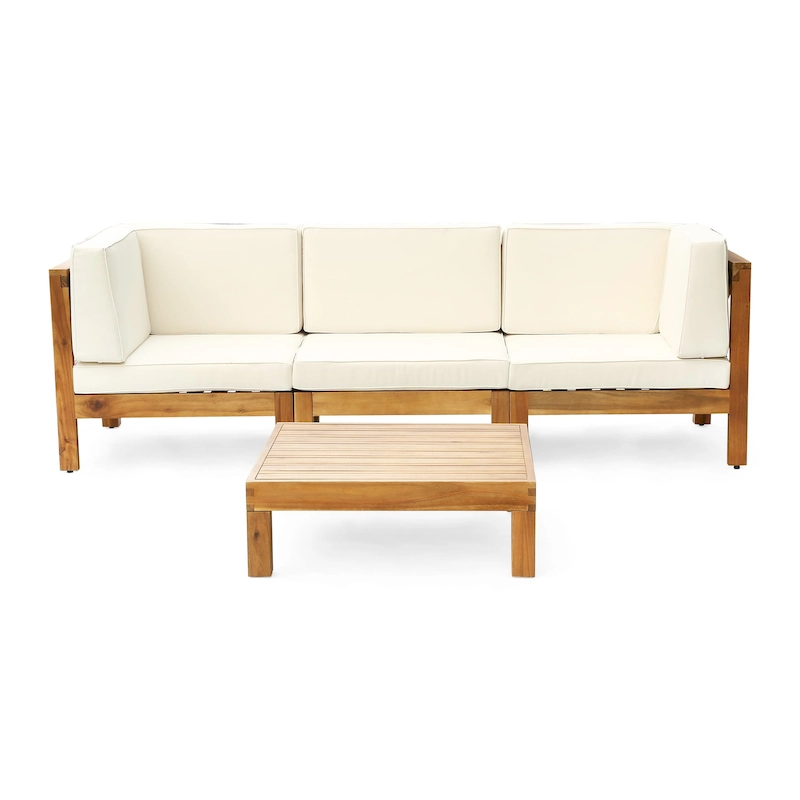 Oana Outdoor 3-Seater Acacia Wood Sectional Sofa Set with Coffee Table by Christopher Knight Home