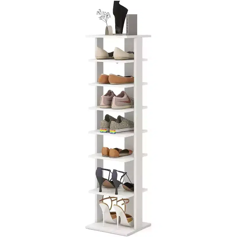 Gymax 7-Tier Wooden Shoe Rack Narrow Vertical Shoe Stand Storage Display Shelf White