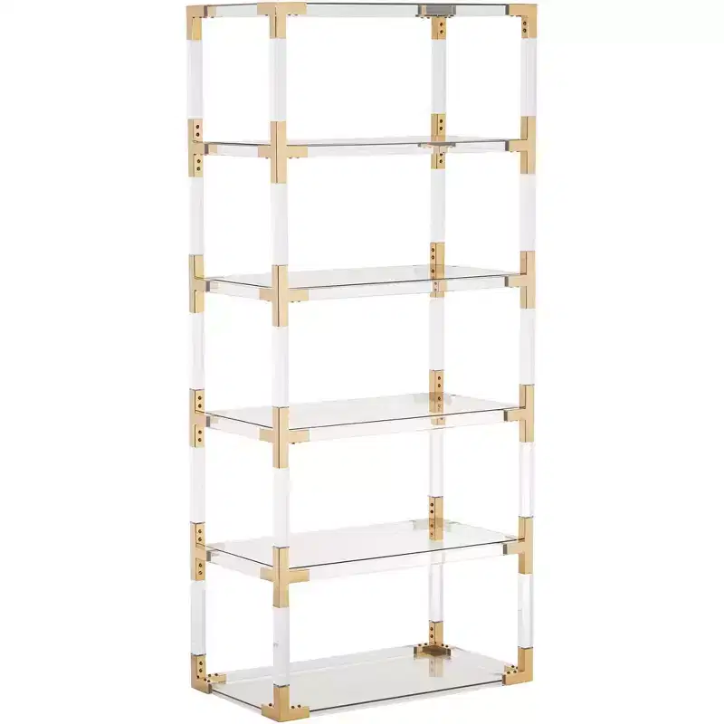 55 Downing Street Hanna 70 3/4 Clear Acrylic and Gold 6-Shelf Open Bookcase