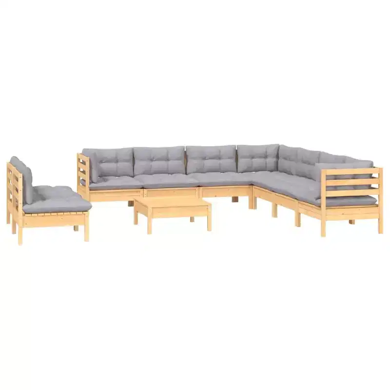 vidaXL Garden Lounge Set Grey Solid pinewood, fabric (100% polyester)