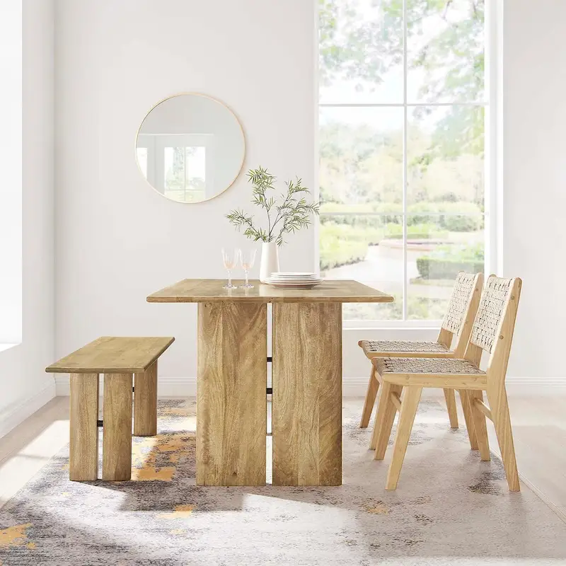 Amistad 60  Wood Dining Table and Bench Set