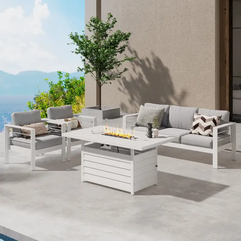 4 Pcs Patio Conversation Set with Propane Firepit