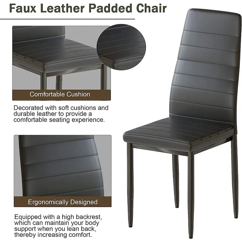 Mieres Modern Style 5-Piece Faux Marble Top Dining Table Set with 4 Faux Leather Upholstered Dining Chairs