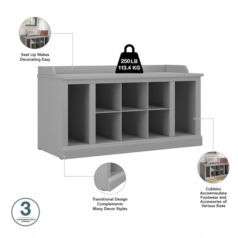 Woodland 40W Shoe Bench w/ Shelves & Wall Coat Rack by Bush Furniture