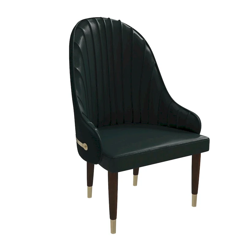 Leather Dining Chair with a Ripple Back and Gold Accents Design Elara Collection