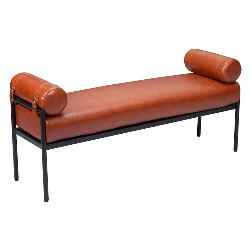 HomeRoots 56 Brown Faux Leather Upholstered Bench - 55.9' X '24.8' X '16.1