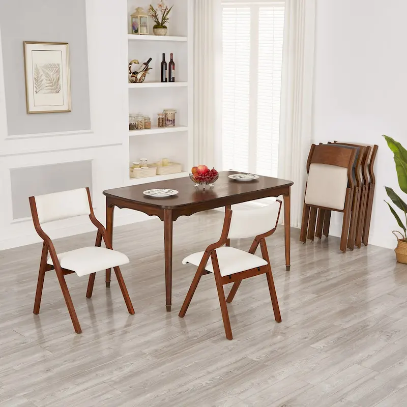 Cream White & Cherry Folding Dining Chair, Set of 2
