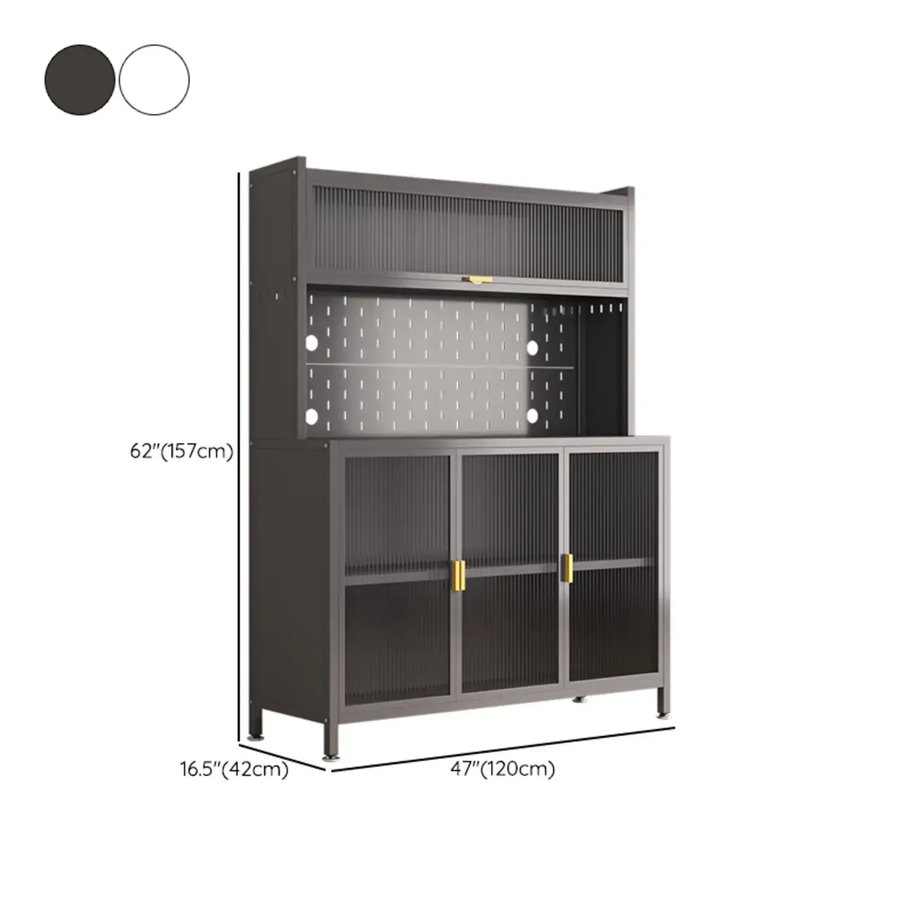 Modern Steel Multi-Shelf Sideboard with Pegboard Back